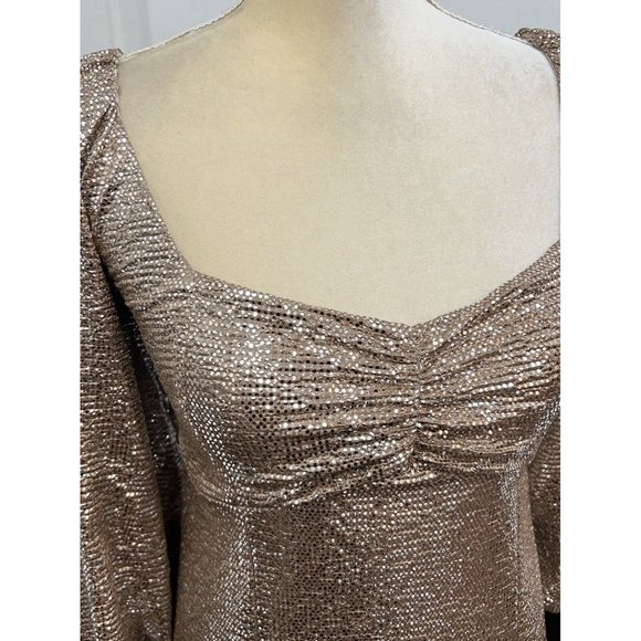 Show Me Your Mumu Sydney Gold Midi Dress Metallic Sparkles Size M Medium - Picture 9 of 11